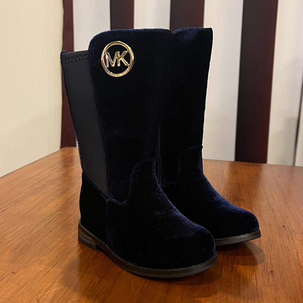 Michael Kors Emma Lily velour Boots new navy blue Girls Toddlers Size 5